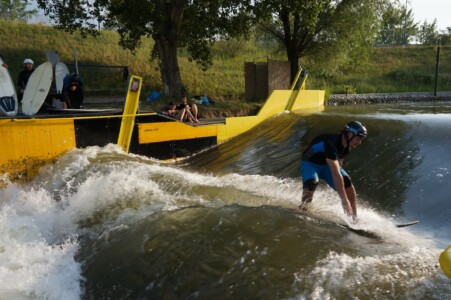 River surfer on a static wave