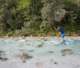 Fast-paddling SUP rider