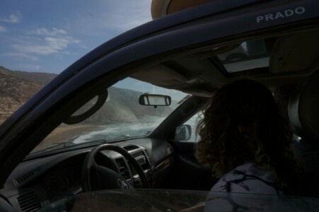 View from a car window while searching for good waves in Morocco